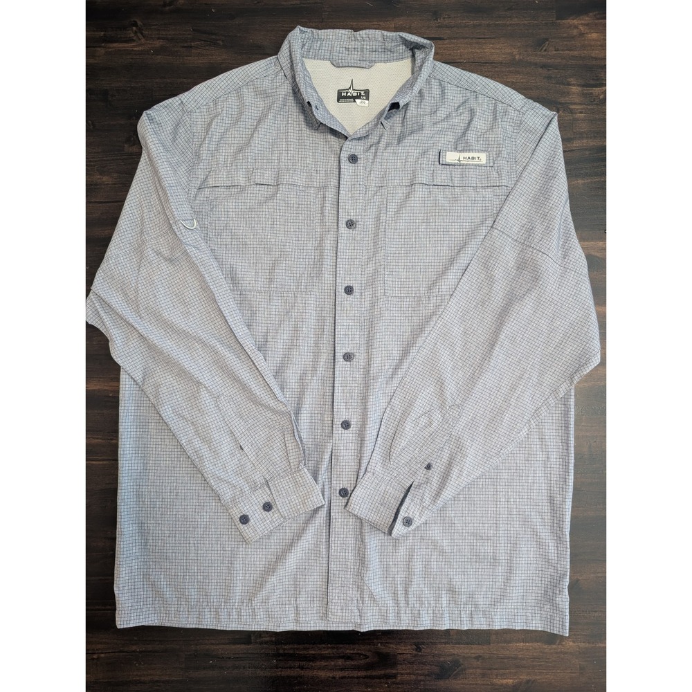 Habit Mens Long Sleeve Fishing Shirt Blue Grid UPF 40+ Solar Factor Large
